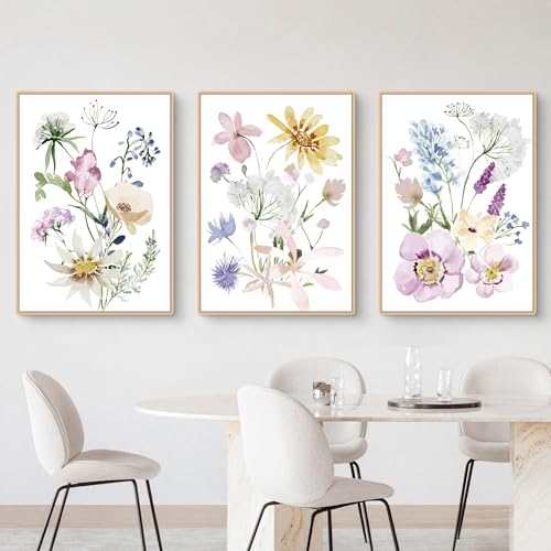 Herfair Wandbilder Blumen Moderne Bilder, 3er Poster Set Leinwand Wandbild Wohnzimmer Bilder Set Wanddekor OHNE Rahmen (Blume B,50x70cm) von Herfair