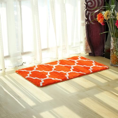 Herfair rutschfeste Badematte Badematte rutschfest Mikrofaser Badteppiche Badteppich Waschbar Fußmatte Dekorativ Teppich Marokko Badezimmerteppich Badezimmer Wohnzimmer (orange,60 * 90CM) von Herfair