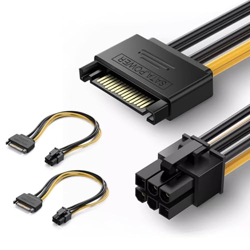 SATA auf PCIe Adapter 15 Pin SATA auf 6 Pin GPU Konverter Serial ATA zu PCI-Express Adapterkabel Grafikverarbeitungseinheit Zubehör (20cm, 2 Stück) von Herfair