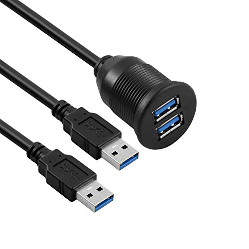 USB 3.0 Unterputz-Panel-Kabel, Stecker auf Buchse, Auto-Verlängerungs-Ladegerät, USB-Panels, Kabel für Auto, LKW, Boot, Motorrad, Armaturenbrett (runder Dual-USB-Anschluss, 1 m) von Herfair