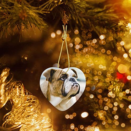 Weihnachtsbaum Keramik Hängende Herzform Ornamente Lustige Englische Bulldogge Gedruckt Weihnachtsschmuck mit Goldband Keramik Hängende Handwerk für Xmas Urlaub Party Dekorationen von HerfsT