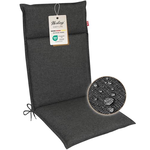 Herlag Polsterauflage Bea Hochlehner 120x50x4,5cm | Wasserabweisende Gartenstuhlauflage Fleckschutz | Bequeme Camping Sitzauflagen | Pflegeleichte Easy-Line | Öko Tex 100 | 1 Polster | Anthrazit von Herlag