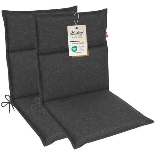 Herlag Polsterauflage Bea Niederlehner 100x50x4,5cm | Wasserabweisende Gartenstuhlauflage Fleckschutz | Bequeme Camping Sitzauflagen | Pflegeleichte Easy-Line | Öko Tex 100 | 2 Polster | Anthrazit von Herlag