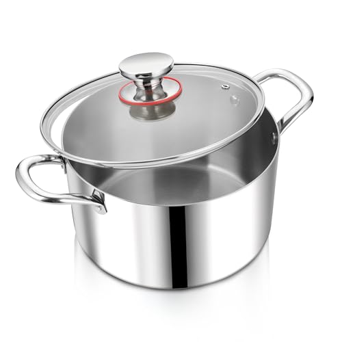 Herogo Kochtopf, Edelstahl Kochtopf Induktion mit Glasdeckel, Ø 24 cm/ 5,6 L Suppentopf Fleischtopf Nudeltopf Spaghettitopf zum Kochen, Gesund & Unbeschichtet, Backofenfest, Saucepans with Lid von Herogo