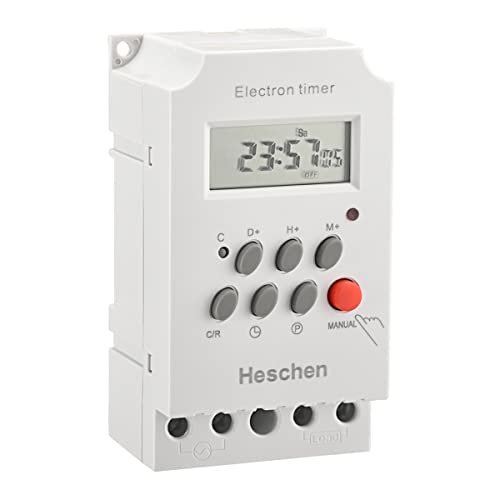 Heschen Digital wochenprogrammierbare Elektronen-Zeitschaltuhr mit LCD-Display, KG316T-II, 200-240VAC, 25A, 4 Schraubklemmen von Heschen