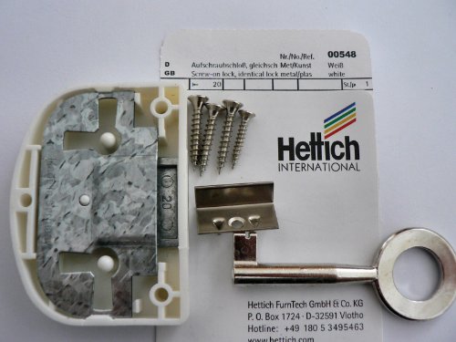 Hettich Aufschraubschloß mit Schlüssel gleichschließend weiß, Dornmaß: 20 mm, 1 Stück, Artikelnr. 548 von Hettich