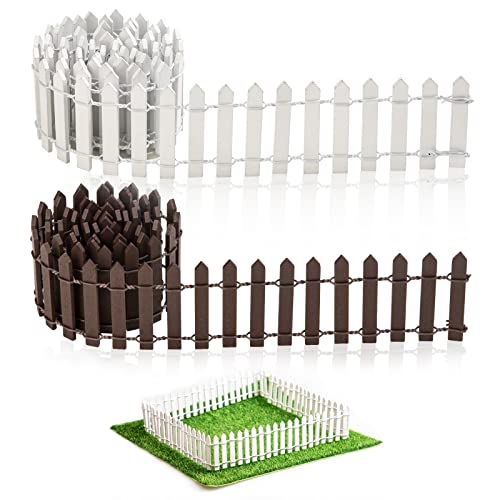 Miniatur Zaun Mini Deko Gartenzaun 90x5cm Holzzaun für Blumentopf Puppenhaus Fee Gartendekoration 2 Stück Weiß Braun von Heveer