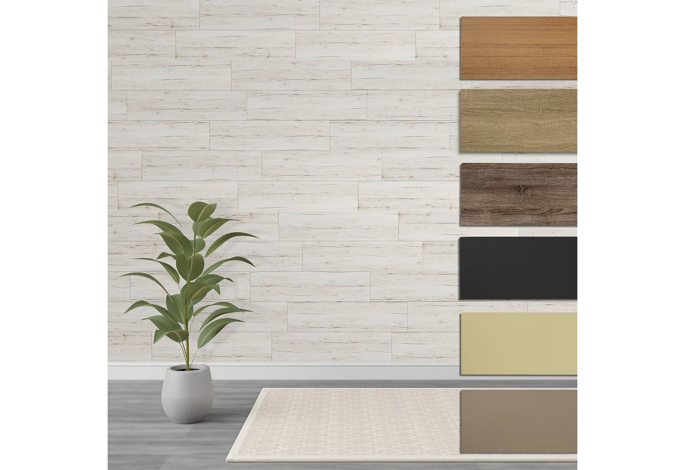 Hexim Wanddekoobjekt Sanremo Oak White (Paneele aus MDF - Wandpaneele Wandverkleidung Holzpaneele Natur Wand Holzoptik Innen Holzverkleidung Verblender Dekorpaneele (2,08 m² Sanremo Oak White + Montagekleber HexPro P63) von Hexim