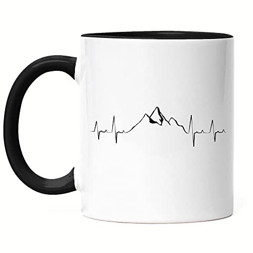 Hey!Print Berg Steigen Tasse Schwarz Herzschlag Leidenschaft Sport Extremsport Sportler Berge Natur Gipfel Bergschuhe Luft von Hey!Print