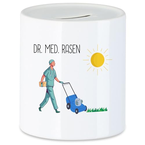 Hey!Print Dr. Med. Rasen Spardose Gartenarbeit Garten Doktor Arzt Rasenpflege Garten Gartenpflege Rasen Natur Rasenmäher von Hey!Print