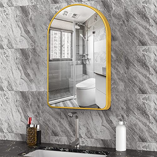 HiCycle2 Badezimmerspiegel, modern, tief, legiert, rechteckig, mit abgerundeten Ecken, Design für Eingangsbereiche, Waschräume, Wohnzimmer, Schlafzimmer (76.2 x 45.8 cm, golden Bogen) von HiCycle2