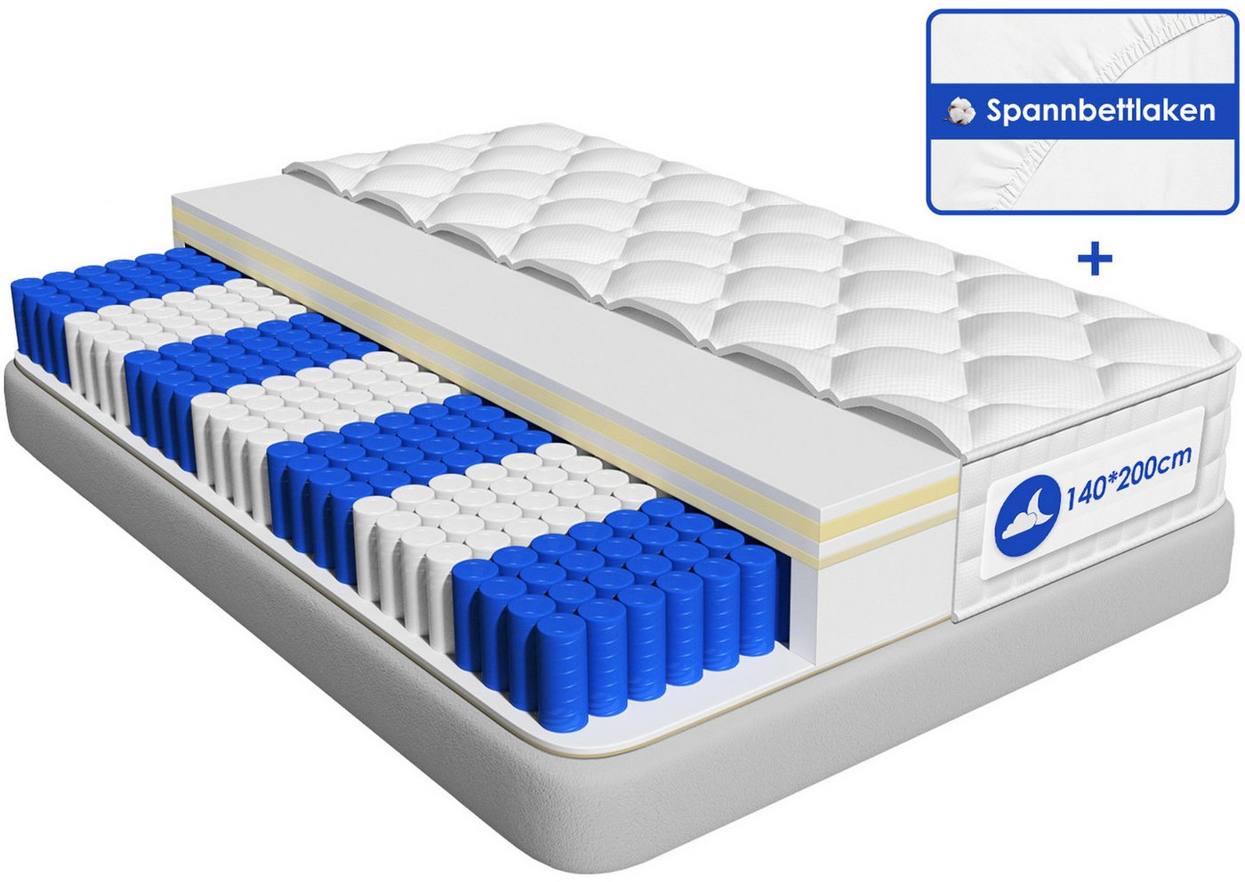 Boxspringmatratze Matratze, 7-Zonen Federkernmatratze Matratzen, Hiazurm, 22 cm hoch, (EU-Qualitätszertifizierung, Orthopädische Taschenfederkernmatratze mit Atmungsaktive Bezug), Matratze für Kinder und Erwachsene, 140*200CM von Hiazurm