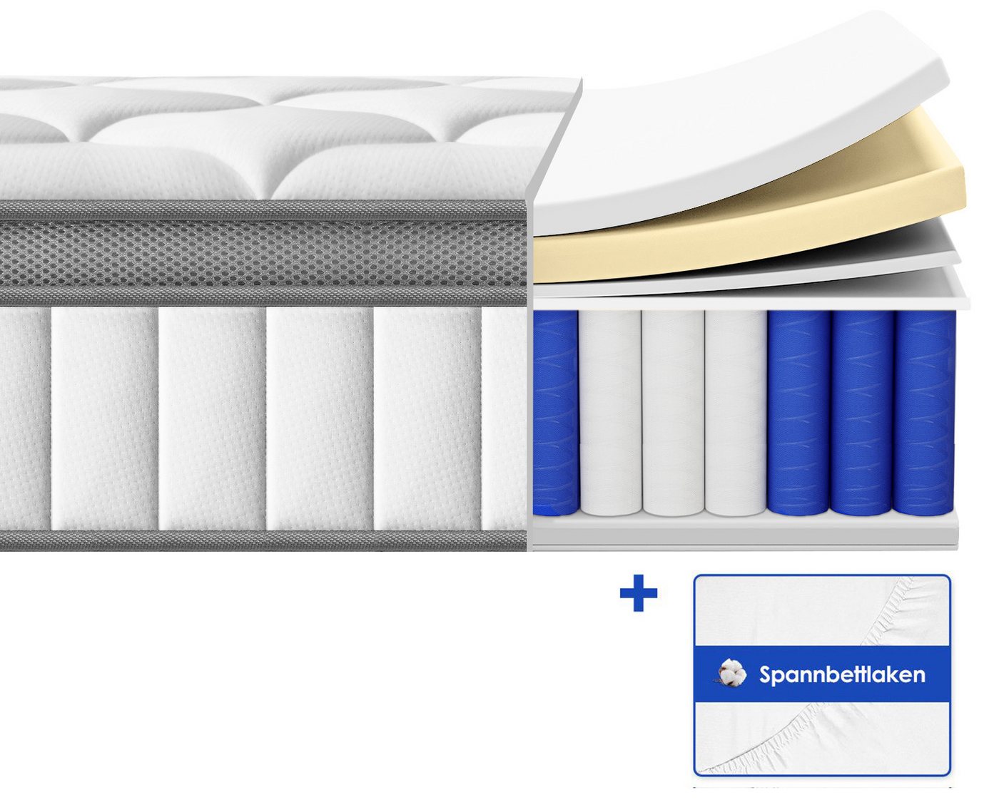 Taschenfederkernmatratze Matratze, 7-Zonen Federkernmatratze Matratzen, Hiazurm, 25 cm hoch, (EU-Qualitätszertifizierung), Boxspringmatratze Matratzen für Kinder und Erwachsen, 90*200CM von Hiazurm