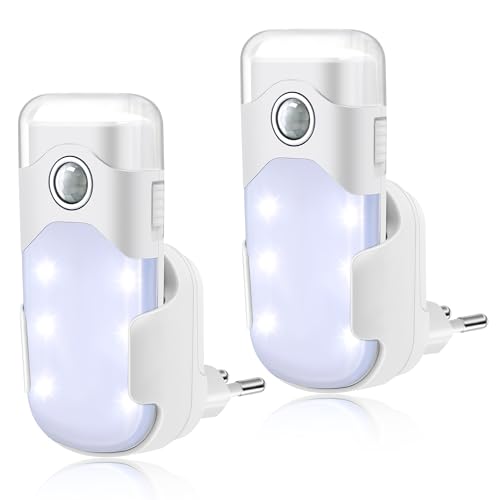 Hiboom 2 Multifunktion LED Nachtlichter mit EU Stecker Nachtleuchte mit Bewegungsmelder Akku Stromausfall Licht Abnehmbare Notfall Taschenlampen Sicherheitslampe mit Dämmerungssensor für Treppe Flur von Hiboom