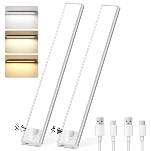 Unterbauleuchte Küche LED 30cm 3 Farbmodi Schrankbeleuchtung LED mit Bewegungsmelder 2200mAh Batterie Unterschrank Beleuchtung Küche Küchenbeleuchtung Unterbau for Kleiderschrank, Treppe Kofferraum RV von HighLuc