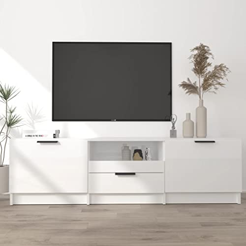 Higsose TV Schrank Fernsehtisch TV Lowboard 140x35x40cm Fernsehschrank TV Tisch TV Möbel TV Table TV Kommode TV Stand TV Cabinet Hochglanz-Weiß, A810 von Higsose