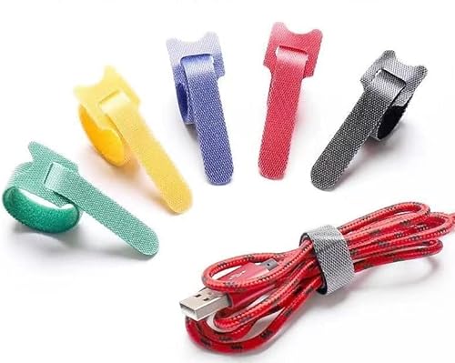 T-Typ selbstklebendes Klettverschlussband, 50 Stück wiederverwendbare Kabelbinder, Polyester-Befestigungsband, Drahtorganisator für Drähte und Kabel 5 Farben von Hikaka