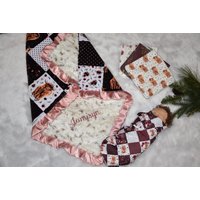 Highland Kuh Bauernhof Baby Mädchen Decke - Minky Decke Florale Neugeborene Geschenk - Weiche Mit Namen - Spucktücher - Swaddle von HilltopBabyandMore