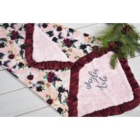 Personalisierte Rosa Boho Baby Minky Decke, Und Burgund Floral Mädchen Dusche Geschenk, Personalisierte Decke Geschenk von HilltopBabyandMore