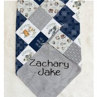 Personalisierte Wald Minky Decke-Baby Waldtiere Geschenk, Decke, Kuscheldecke, Blaue Decke Für Jungen, Baby Jungen Geschenk von HilltopBabyandMore