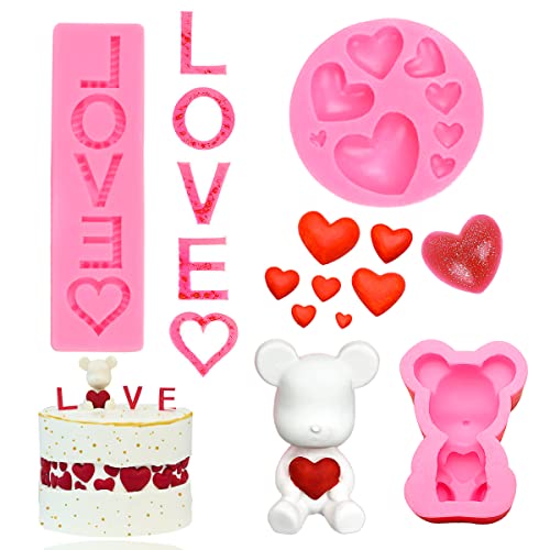 3D Silikon Backform Hillylolly 3 Stück Valentinstag Silikon Fondant Kuchen Formen, Silikon Formen für Fondant, Silikon Fondant Form Kuchen Backen, Silikonformen Backen mini DIY Kuchendekoration von Hillylolly