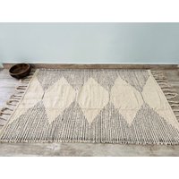 Handgewebter Boho Teppich Aus Baumwolle Weiches Gefühl Marokkanisch Inspiriert Beni Ourain.-#md-56 von HimalayanRugsCo