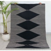 Natürliche Baumwolle Handgewebter Boho Teppich Schwarz Weiß Streifen Marokkanisch Inspiriert Beni Ourain.-#md-62 von HimalayanRugsCo