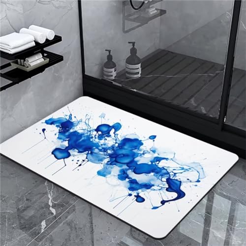 Badematte Rutschfester Blue Badezimmerteppich Groß Teppich 140x200cm, Absorbierender Badteppich Badvorleger Duschvorleger Schnelltrocknend Super Saugfähig Saugstark Waschbar Bath Mat Softmath Home von Hinnin