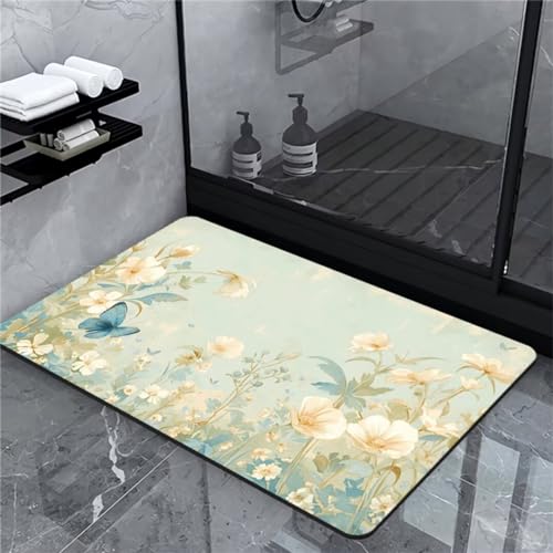 Badematte Rutschfester Butterfly Badezimmerteppich Groß Teppich 140x200cm Absorbierender Badteppich Badvorleger Duschvorleger Schnelltrocknend Super Saugfähig Saugstark Waschbar Bath Mat Softmath Home von Hinnin