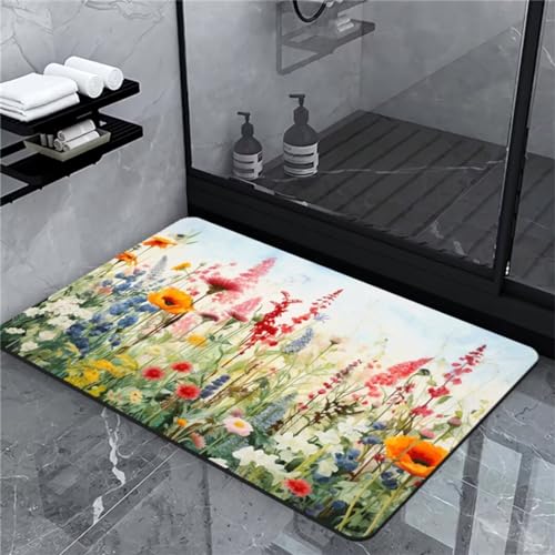 Badematte Rutschfester Colorful Badezimmerteppich Groß Teppich 70x120cm, Absorbierender Badteppich Badvorleger Duschvorleger Schnelltrocknend Super Saugfähig Saugstark Waschbar Bath Mat Softmath Home von Hinnin