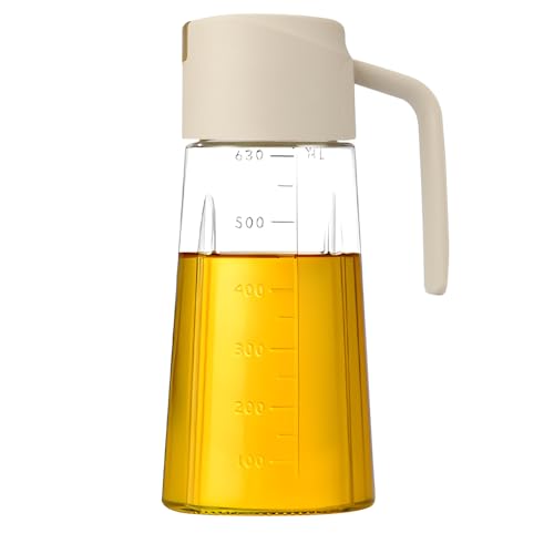 Hisdricus Ölflasche, Olivenölflasche, ölspender, 630ml Auto Flip Öl Flaschen, mit Rutschfester Griff, einfach nachzufüllen und zu reinigen, für Sojasauce Olivenöl Essig (Beige) von Hisdricus