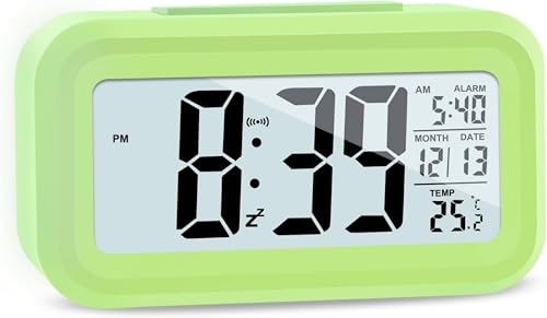 Hiseeyo Aufgerüsteter Digitaler Wecker, 4.3" LED-anzeige Mit Temperatur Größerer Lound Light Control Portable Snooze Kalender Helligkeit Mit Batteriebetriebenen Wecker Nachttisch (grün) von Hiseeyo