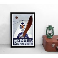 Poster 1. Weltkrieg -Fokker Flugzeuge, Schwerin - Kaiserreich Deutsches Reich Plakat Kunstdruck Propaganda Militaria von Historyonyourwall