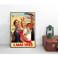 Poster Ddr 1. Mai 1953 Tag Der Arbeit Ostdeutschland Deutschland Propaganda Sozialismus Plakat Kunstdruck Home Decor Wall Art Vintage von Historyonyourwall