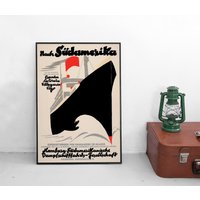 Poster Südamerika Mit Hamburg Dampfschifffahrtsgesellschaft Schifffahrt Plakat Kunstdruck Home Decor Vintage Wall Print von Historyonyourwall