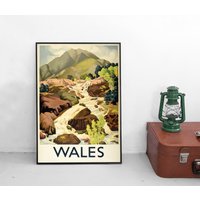 Poster Wales, Großbritannien Tourismus Werbung British Rail Plakat Reisen von Historyonyourwall