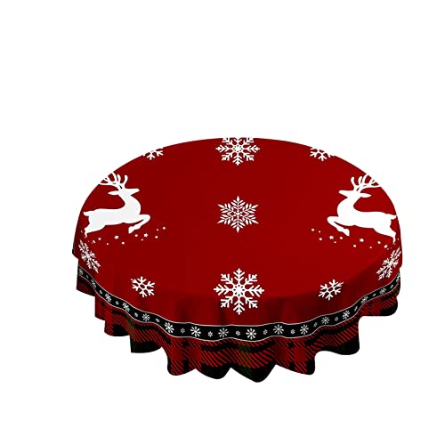 Hixingo Runde Tischdecke Weihnachten, 3D Weihnachtselch Muster wasserdichte Schmutzabweisend Tischdecken Tischtuch Tafeldecke für Esszimmer Küche Garten (Durchmesser 120cm,Schneeflocke) von Hixingo