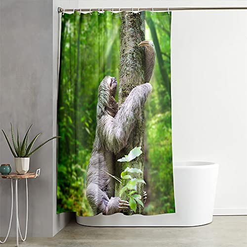 Hixingo Wasserdicht Duschvorhang 3D Faultier Blickdicht Duschvorhänge mit 12 Duschvorhängeringen Duschvorhang Waschbar Duschvorhang Set für Badezimmer Badewanne (180x180cm,Bäume) von Hixingo