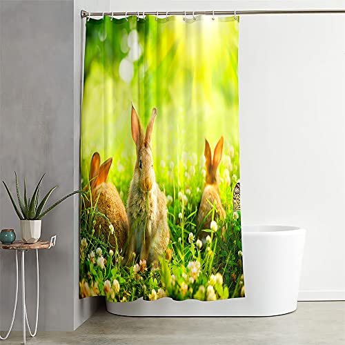 Hixingo Wasserdicht Duschvorhang 3D Hase Blickdicht Duschvorhänge mit 12 Duschvorhängeringen Duschvorhang Waschbar Duschvorhang Set für Badezimmer Badewanne (180x200cm,DREI Kaninchen) von Hixingo