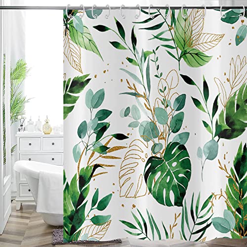 Hnmdmyi Duschvorhang Grüne Blätter 180x240, Tropische Eukalyptus Blatt Pflanze Botanisch Duschvorhänge Abstrakt Boho Aquarell Badewanne Vorhang Wasserdicht Polyester Stoff Waschbar Badevorhang von Hnmdmyi