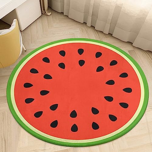 HoaMoya Wassermelonen-Teppich, rund, Sommerfrucht, runder Teppich, runde Teppiche, rutschfeste Matte für Wohnzimmer, Schlafzimmer, Dekoration, 91 cm von HoaMoya