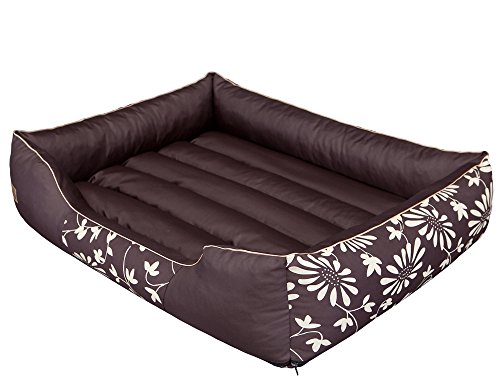 Hobbydog Hundematratze Haustierbett Kissen Liegen Hundekissen Bett Sofa Hundekorb Tierbett Weich Hundesofa Matratze XL - 85 x 65 cm Braun mit Blumen von Hobbydog