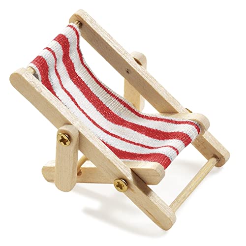 Hobbyfun Deko-Liegestuhl, Holz, rot-weißer Stoffsitz, 5 x 3,5 cm von Hobbyfun