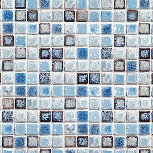 Hode Mosaik Klebefolie Selbstklebend Fliesenaufkleber Dekorative Fliesenfolie für Badezimmer Wand Küche Wasserdicht Leicht zu Reinigen Blau 40X200cm Tapeten von Hode