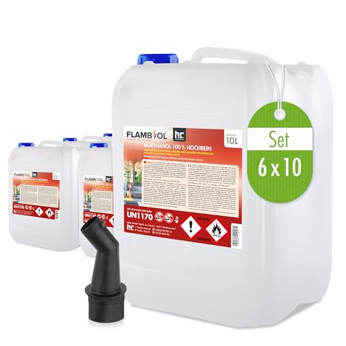 Höfer Chemie 60 L FLAMBIOL® Bioethanol 99,9% Premium (6 x 10 L) für Ethanol Kamin, Ethanol Feuerstelle, Tischfeuer und Bioethanol Kamin von Höfer Chemie