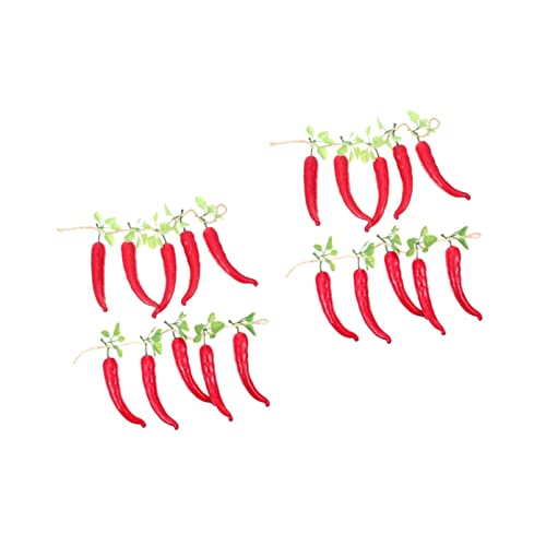 Hoement 4 Saiten Simulation roter Langer Pfeffer künstliche Peperoni organisch Wohnkultur Schlüsselband Bauernhaus-Dekor gefälschter Pfeffer Miniatur schmücken Mexiko Chili Kind Gemüse von Hoement