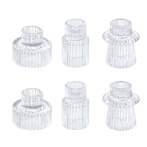 HofferRuffer Glas Kerzenhalter 2-in-1 Teelichthalter Kerzenhalter Taper Kerzen für Abendessen, Hochzeit, Urlaub, Geburtstag, Heimdekoration,Weihnachten(6Pcs Klar) von HofferRuffer