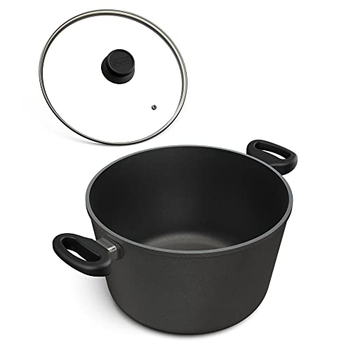 Hoffmann Induktions Schmortopf Made in Germany 28cm 8 Liter I 16 cm Höhe I Gemüsetopf Kochtopf beschichtet I Großer Topf I Spargeltopf Aluminium Guss I Glasdeckel Induction Cookware Aluguß von Hoffmann