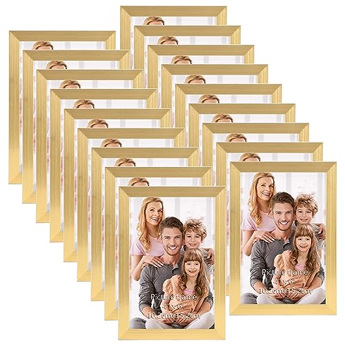 Hoikwo 18 Stück Bilderrahmen 10x15 cm, Gold Fotorahmen Collage Set für Wohnzimmer Schlafzimmer Kinderzimmer Büro Treppenhaus Flur, Wand- oder Tischaufsteller von Hoikwo