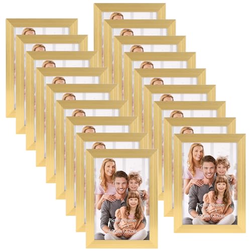 Hoikwo 18 Stück Bilderrahmen 9x13 cm, Gold Fotorahmen Collage Set für Wohnzimmer Schlafzimmer Kinderzimmer Büro Treppenhaus Flur, Wand- oder Tischaufsteller von Hoikwo